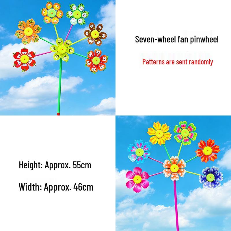 Smiley Face Sunflower Seven-Wheel Pinwheel: Children s Outdoor Cartoon Windmill Toy