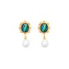 Medieval vintage silver needle earrings real gold electroplated round flower glass pearl stud earrings premium feeling earrings