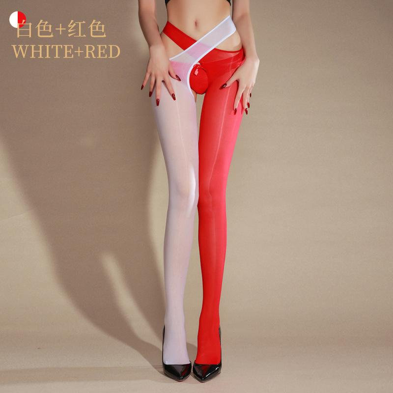 Sexy Horse Oil Stockings Cross Open Crotch Pantyhose 8D Glossy Tights Summer Ultra-thin Women's Erotic Temptation Black Stocking