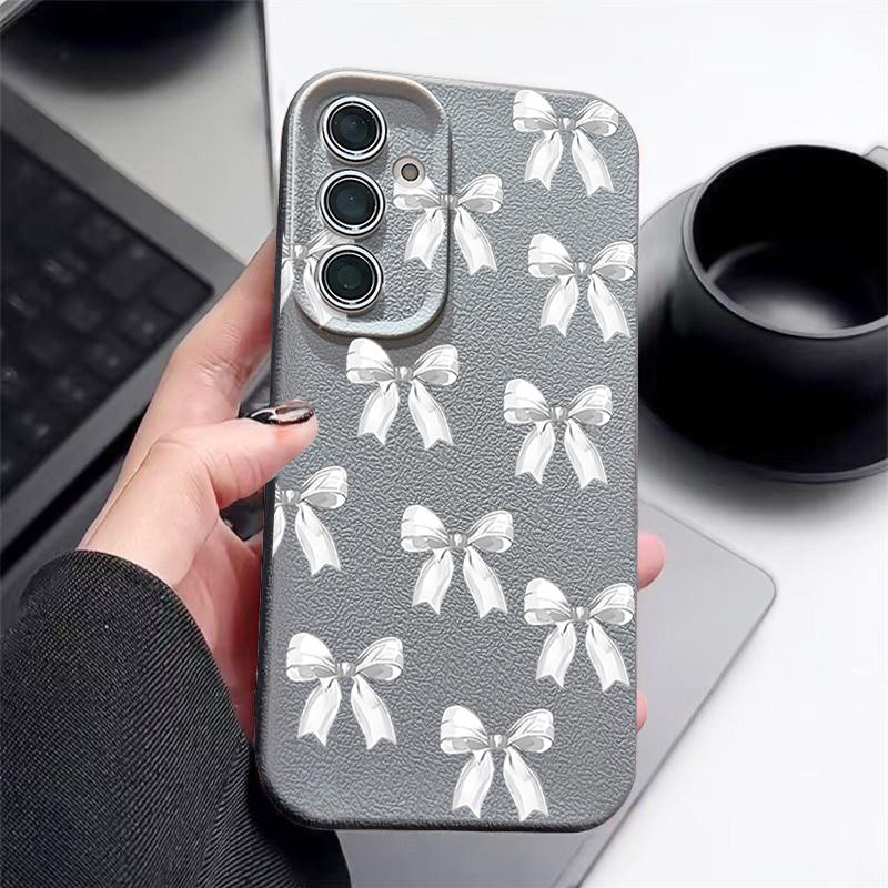 Nárazuvzdorný měkký kryt na telefon s potiskem mašličky pro Samsung S25 S24 FE S23 Ultra S22 A36 A56 A55 A16 A26 A35 Textura kůže TPU Tenký matný nárazník