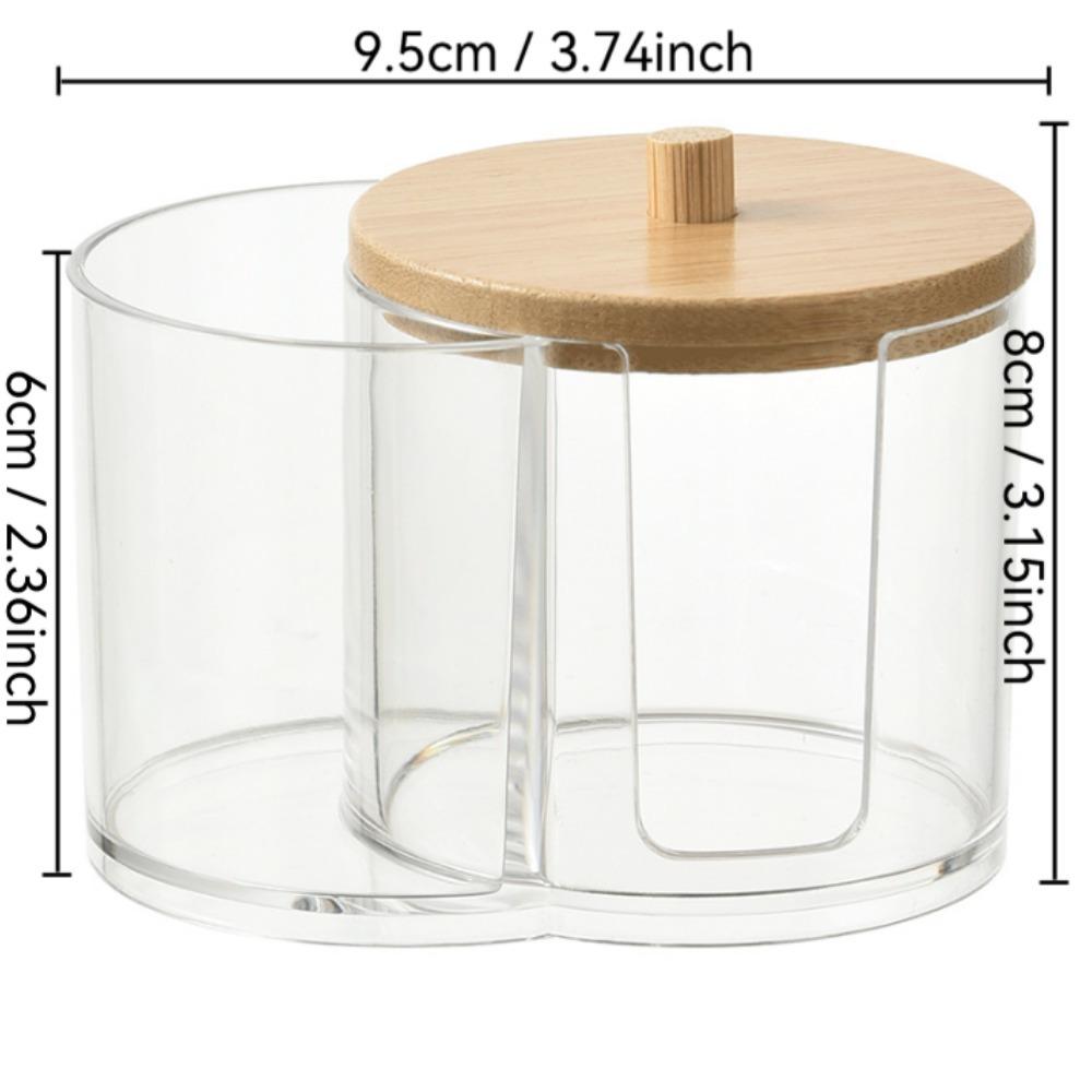 1pc Large Capacity Dustproof Cosmetic Organiser Cotton Swab Organiser,Bamboo Lid,Portable Cotton Swab and Powder Puff Holder