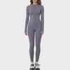 Women's Nude Long-Sleeve Zipper Yoga Jumpsuit for Running & Fitness