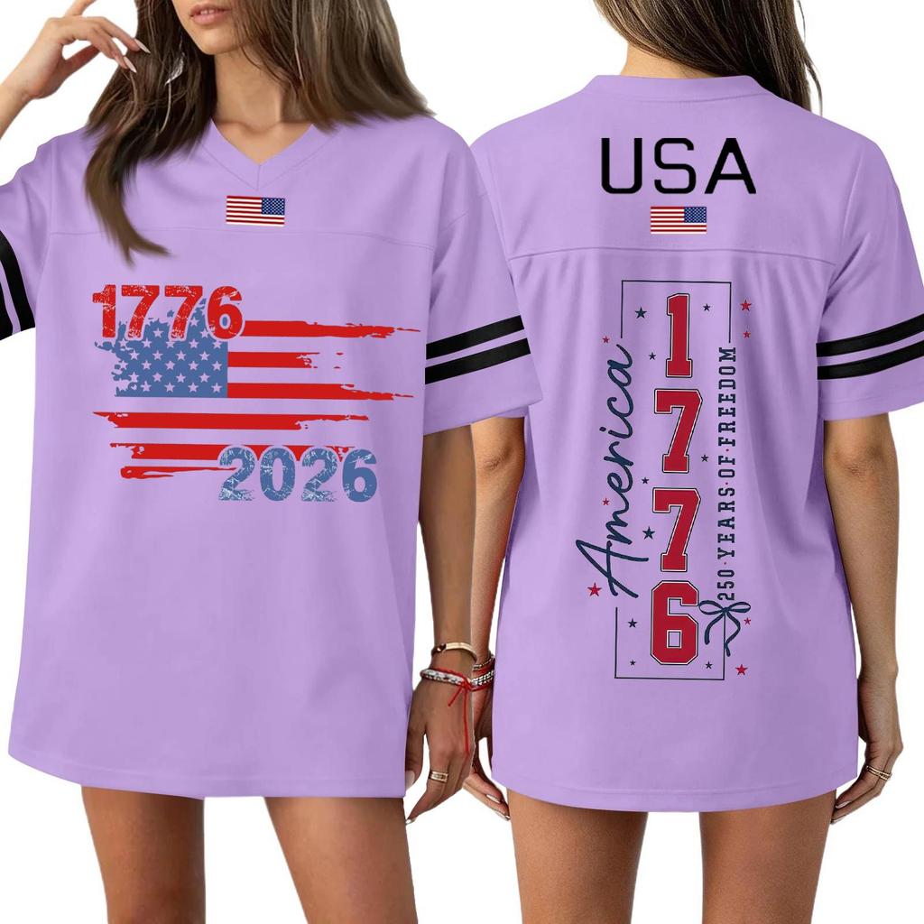 Damen Casual Mode V-Ausschnitt Sport Unabhängigkeitstag Druck Kurzarm Sport T-Shirt Top