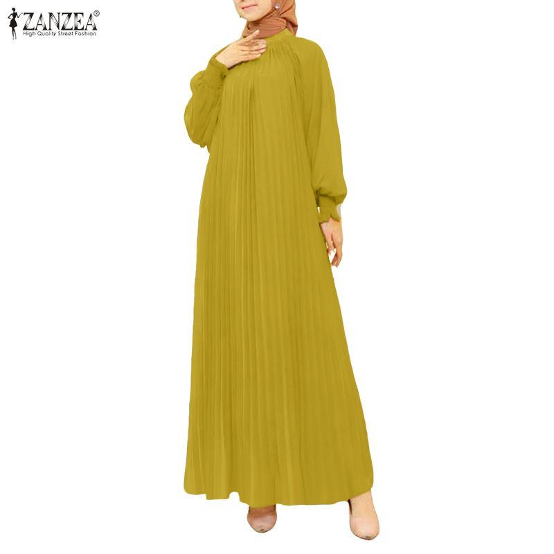 ZANZEA Rochie lungă casual cu mâneci lungi și guler înalt pentru femei