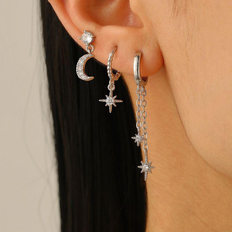 Fashion ins Star Moon Leaf Ear Bone Nail Ear Clip Ear Buckle Tassel Earrings Women's Fashion Overlapped Single Ear Suit Earrings