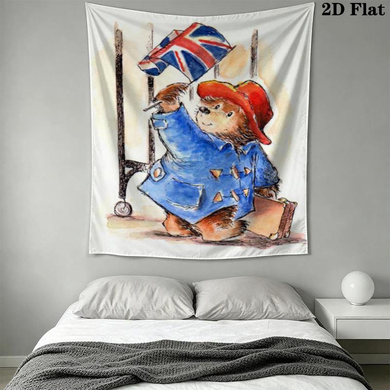 Paddington Bear Wall Tapestry Aesthetic Wall Hanging Printed Fabric Blanket Decorative Tapestries for Bedroom Living Room Home Decor