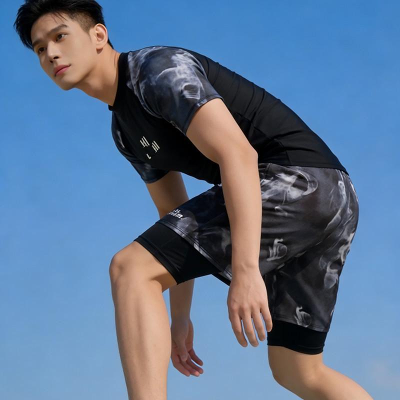 Men's & Boys' Quick-Dry Swimsuit Set: Anti-Embarrassment Swim Top & Shorts for Hot Springs