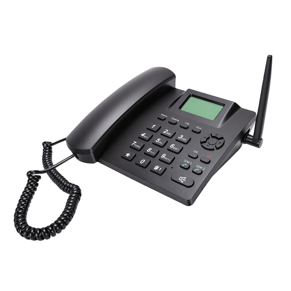 2G GSM Cordless Phone Dual SIM Desktop Landline Phone with 2.4 Inch Display Radio Alarm Clock Function for Home Hotel