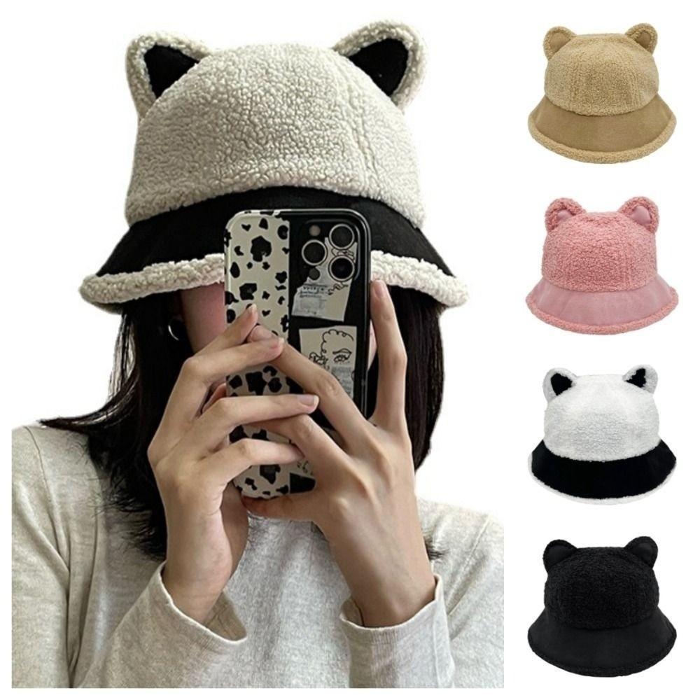 Fuzzy Faux Fur Fisherman Cap Fluffy Plush Warm Hats Cat Ear Fisherman Cap  Outdoor Wear
