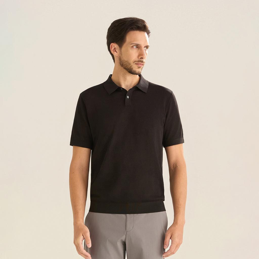 FERRAROMILANO Cotton Blend Collared Knit Black (Am0Gtsy20339)