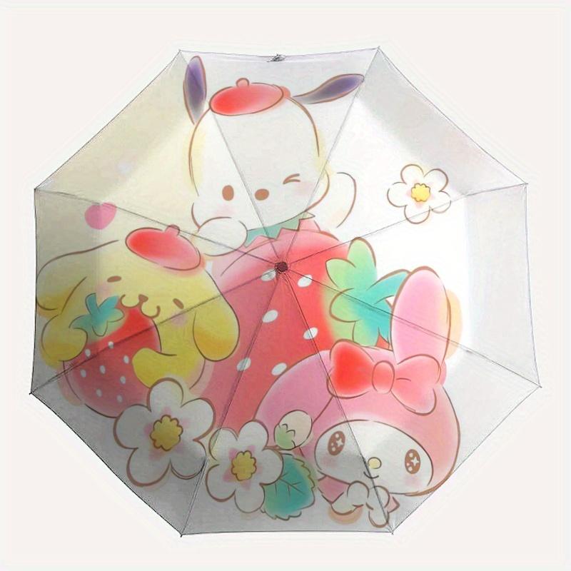 1pc Strawberry My Melody Pochacco & Pom Pom Purin Pattern Automatic Umbrella is Fashionable and Good-Looking, a Portable 3-Fold Umbrella, Suitable for