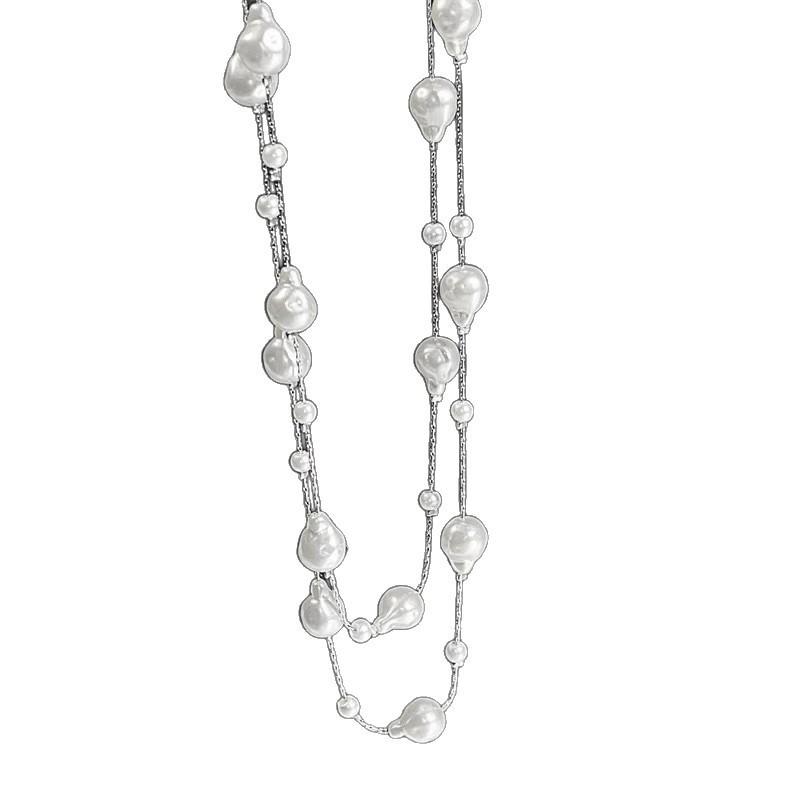 Long Starry Pearl Necklace For Women With Geometric Titanium Chain For Elegant Occasions