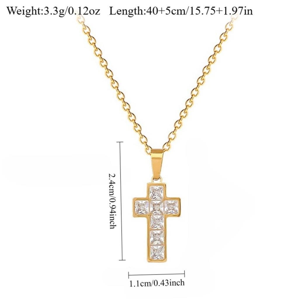 All Stainless Steel Luxury Shiny Zircon Cross Pendant Necklaces for Women Men Trendy Collar Accessories Jewelry Gifts for Friend