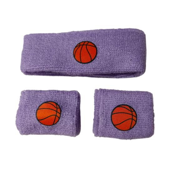 1 Set Kids Sports Headband Wristband Ball Embroidery Stretch Breathable Sweat Absorbing Boys Girls Knitted Wrist Protector Sweatband