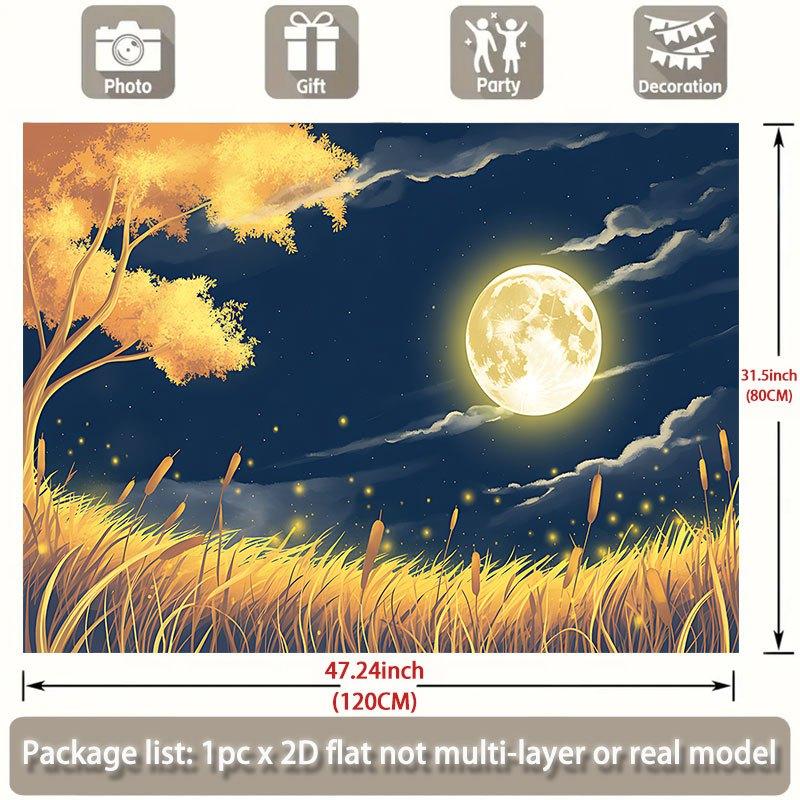 1 piece of 2D flat banner golden fields under the full moon suitable for events weddingszyc