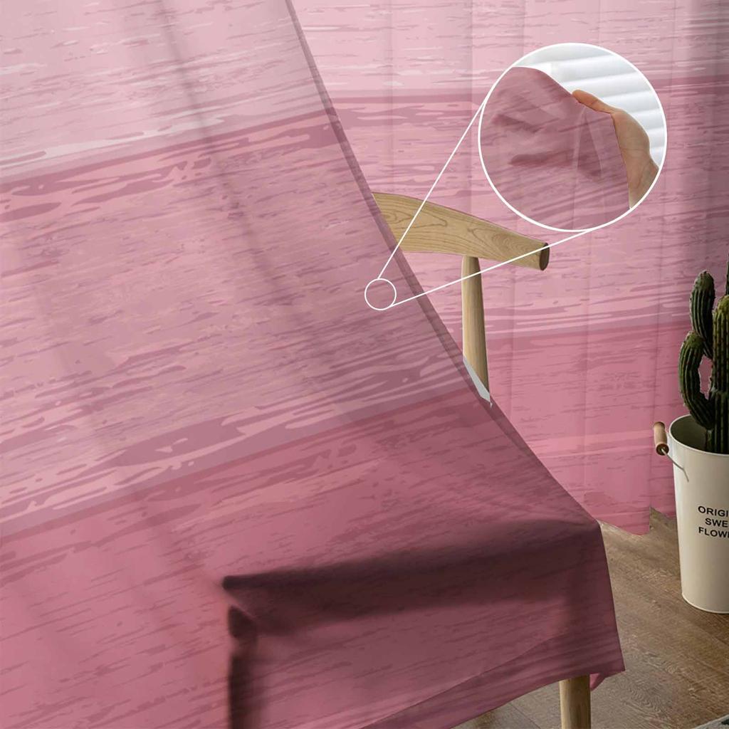 Wood Grain Striped Rural Style Pink Gradient Sheer Curtains for Living Room Decor Window Curtains Kitchen Tulle Voile Curtains