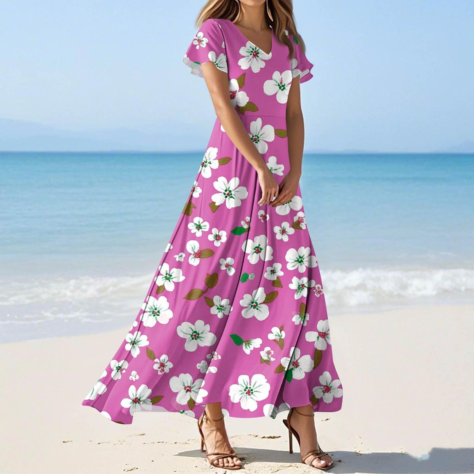 

Женские летние модные повседневные платья с цветочным принтом, платья с V-образным вырезом и коротким рукавом XXL