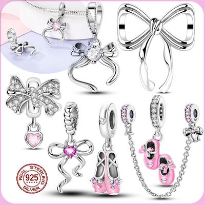 Charm Bow Series Original Pink Series Copper Charm Pendent Dangle Bead Fit Original Bracelet Necklace Diy Women Jewelry Gift