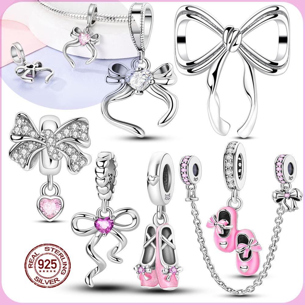 Charm Bow Series Original Pink Series Copper Charm Pendent Dangle Bead Fit Original Bracelet Necklace Diy Women Jewelry Gift