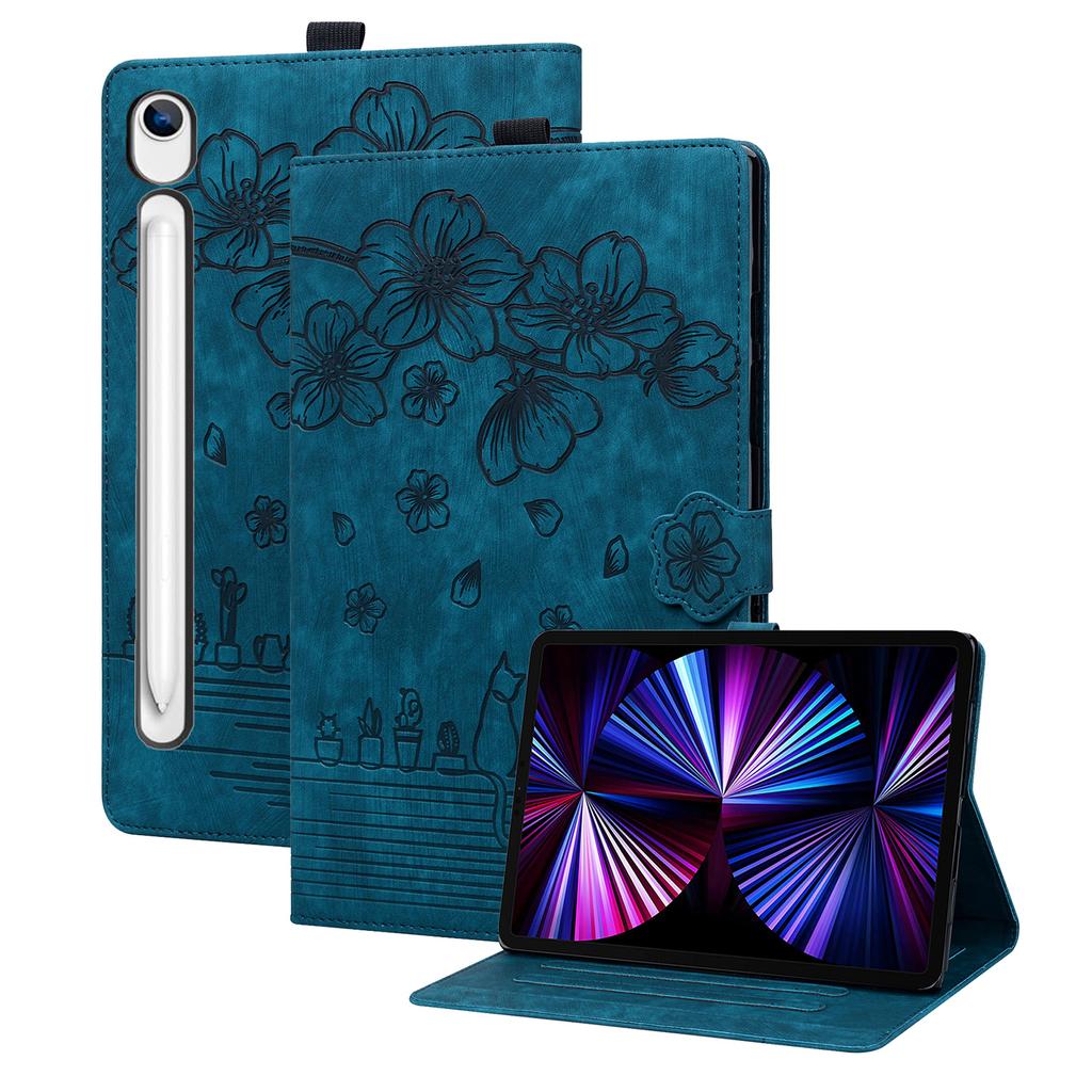 Tablet Case For Samsung Galaxy Tab S10 Lite / Tab S10 FE / Tab S9 FE Card Slots Leather Tablet Stand Folio Cover Flower Cat