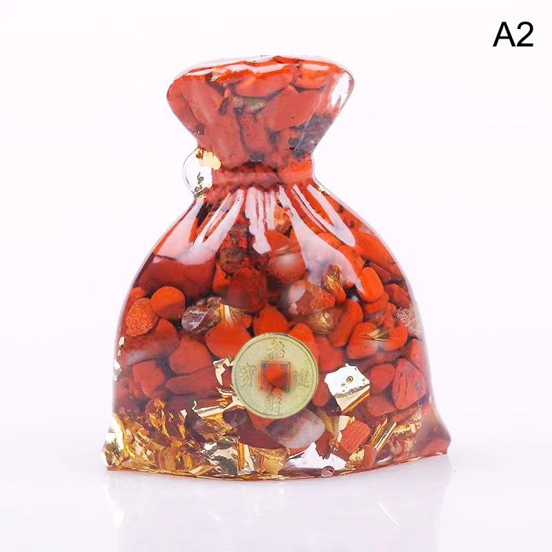 Lucky Money Bag Crystal Prosperity Money Pouch Resin Figurine Crushed Gemstone Money Sack Feng Shui Gift Home Decor