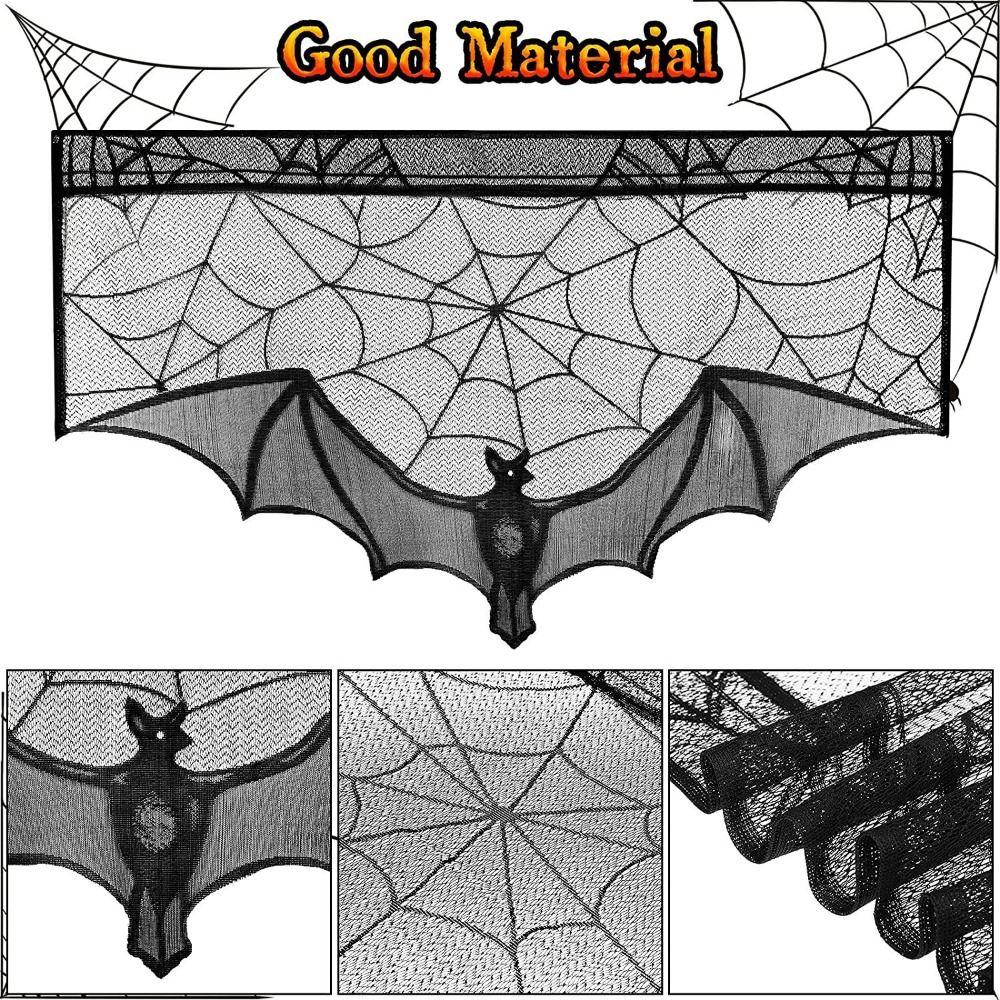 Reusable Halloween Bat Door Curtain Black Gothic Bat Tablecloth Halloween Lace Curtain Party