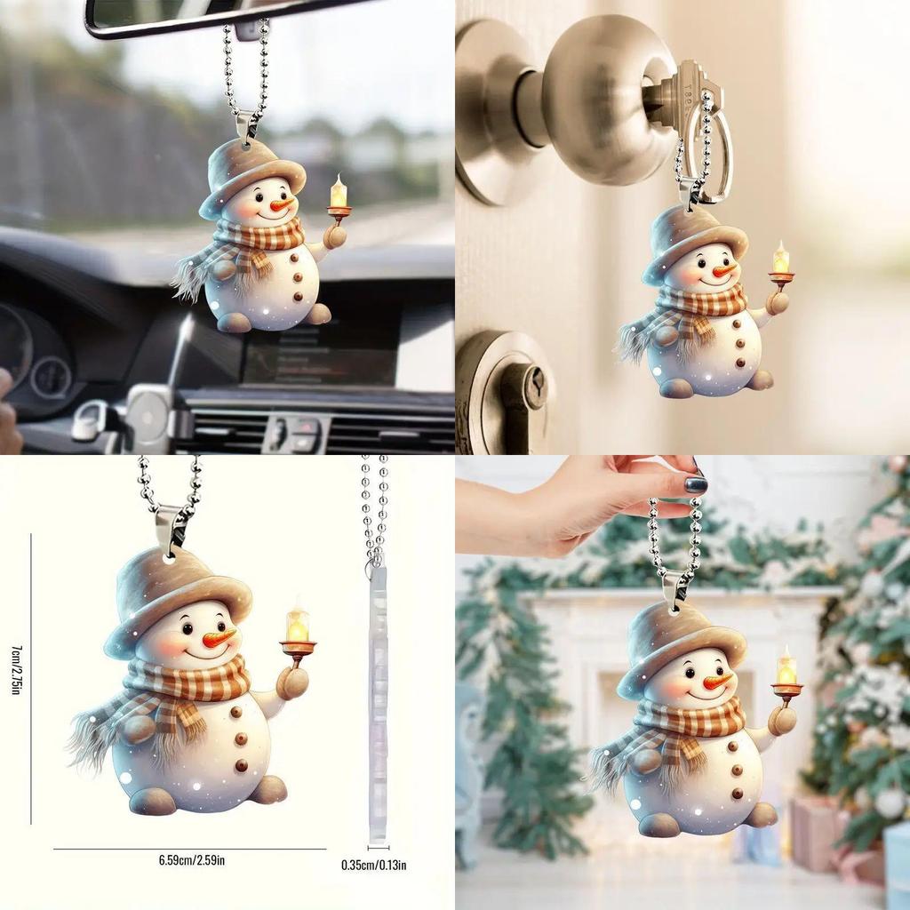 Handheld Cute Candle Snowman Pattern Acrylic Pendant For Decoration Christmas