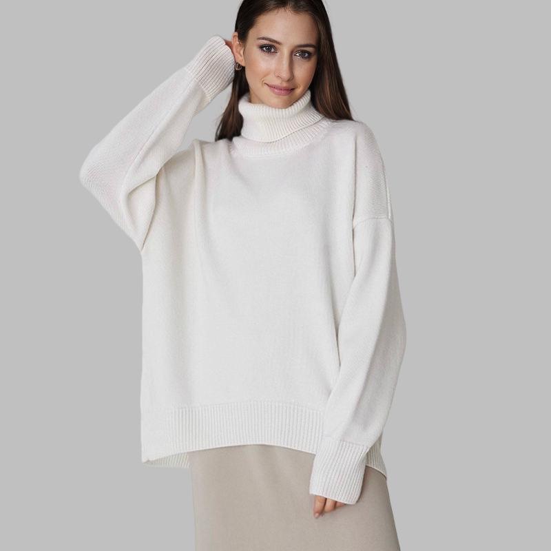 Women's Classic Solid Color Turtleneck Sweater - European & American Autumn/Winter Loose Knitwear