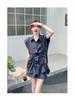 Trendy 2024 Drawstring Sleeve Shirt and Shorts Set: Stylish, Youthful, Two-Piece Casual Outfit