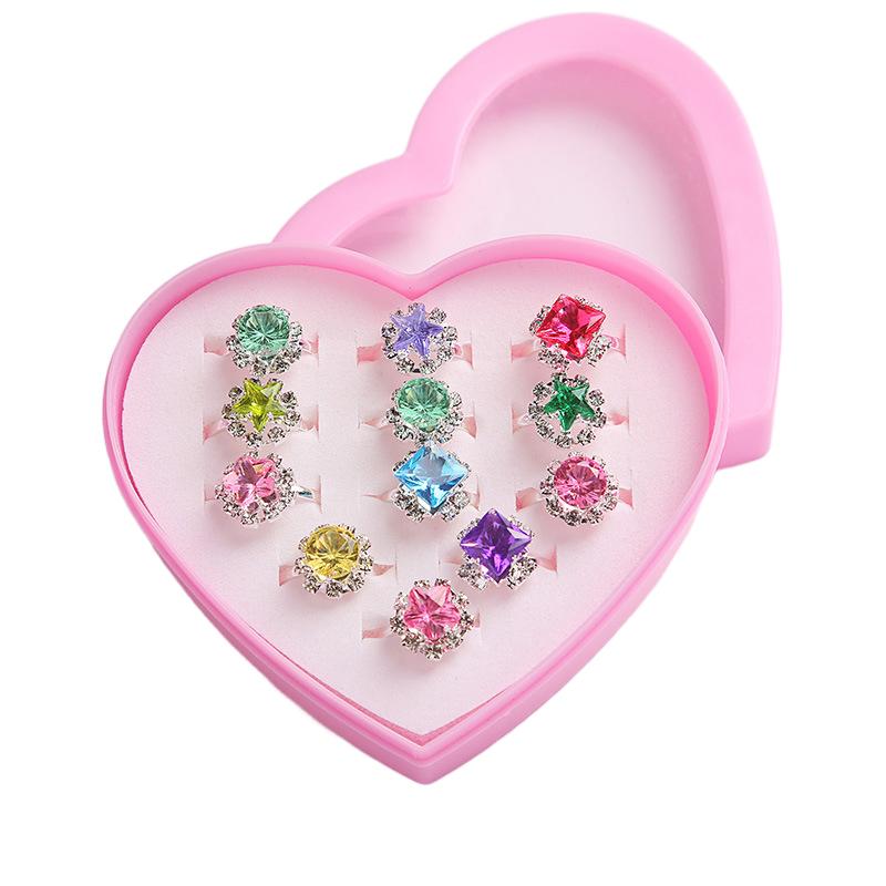 6/9/12/36pcs Cute Adjustable Rings Children Girls Pretend Play Makeup Toys Cartoon Crystal Jewelry Alloy Animal Enamel Rings