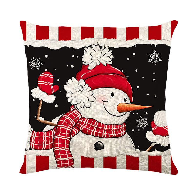 1pc Black Red Merry Christmas Cushion Cover Snowman Printed Washable Cover 2025 New for Home Ornament Xmas New Year Decoration