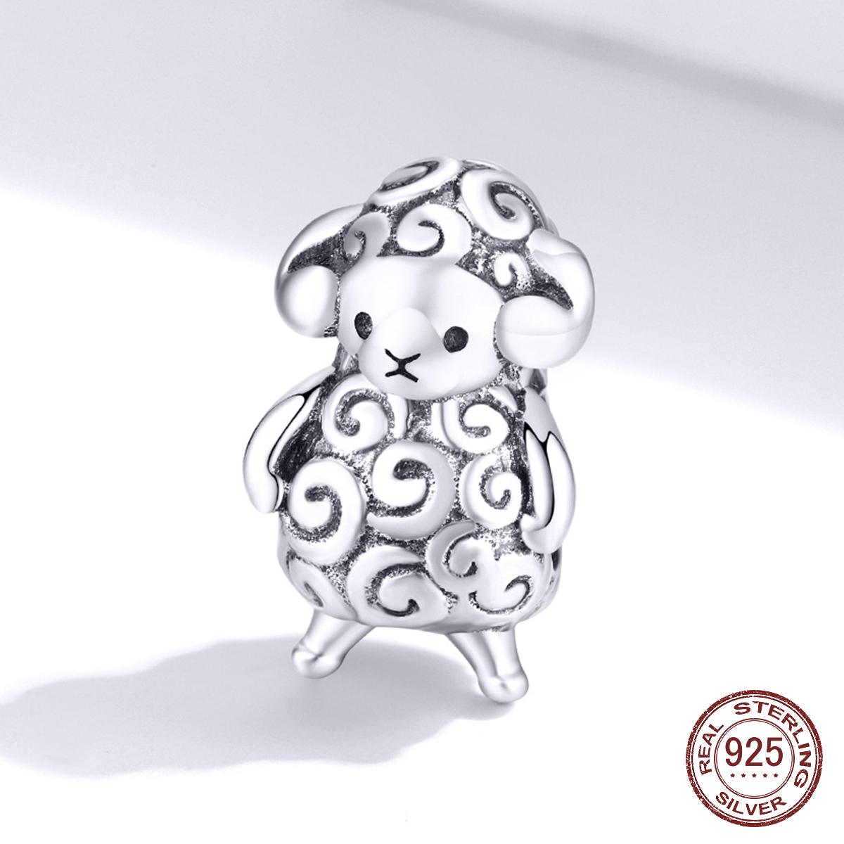 

925 стерлингового серебра Baby Sheep Animal Металлические бусины для ювелирных изделий Изготовление серебряного шарма подходит для оригинального браслета