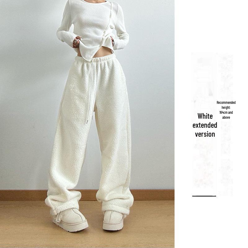 

Женские двухсторонние широкие брюки из плюшевого флиса – ленивые, стильные, с высокой талией, теплые, свободные, универсальные зимние брюки. XL (125-145 lbs)