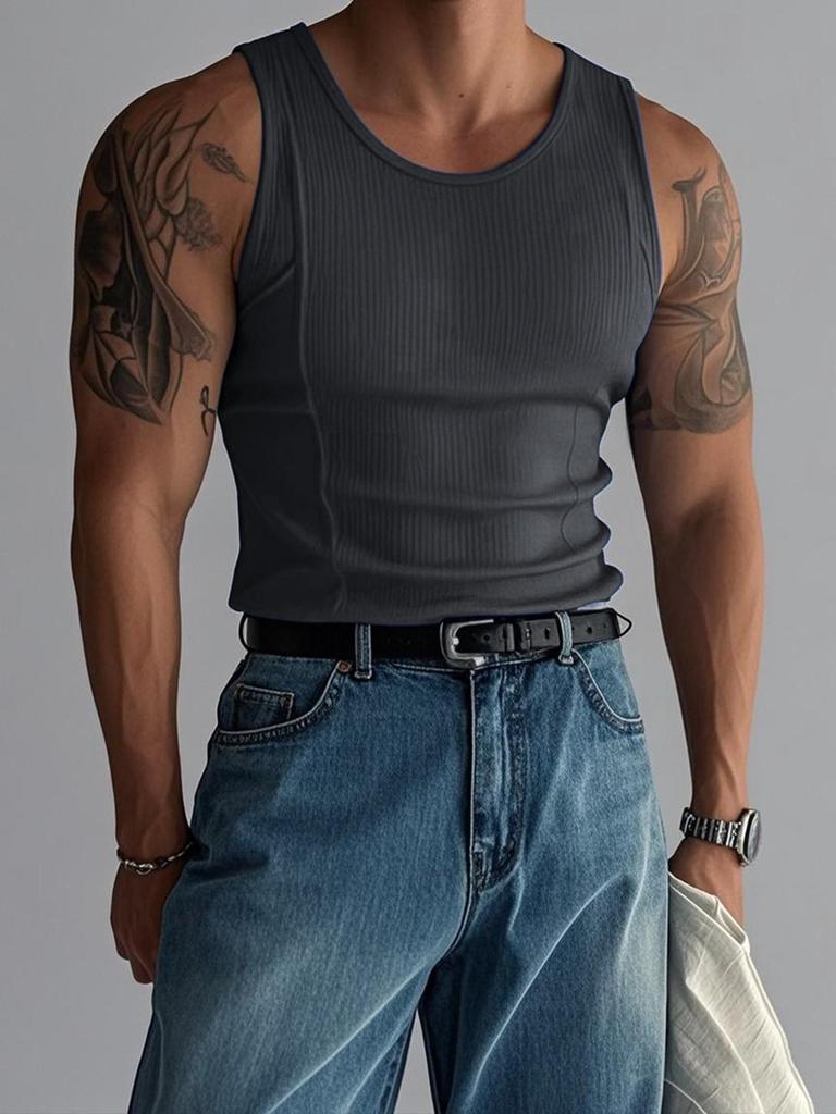 Herren Patchwork Muscle Tanktop - Elastisch, Ärmellos, Fitness-Weste