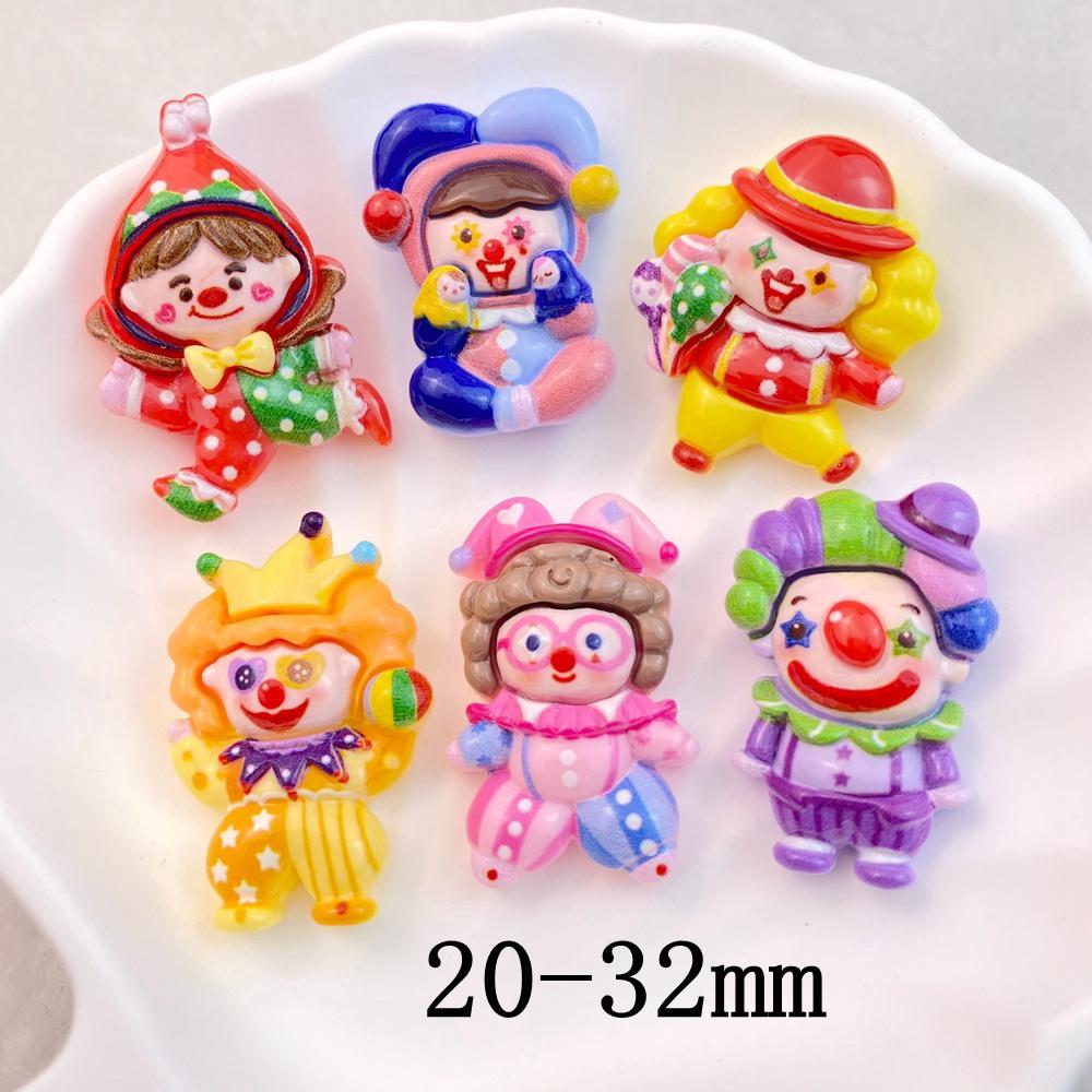 10 Pcs New Cute Bright Cartoon Circus Joker Series Resin Clip Book DIY Jewelry Hairpin Headrope Decoration Craft