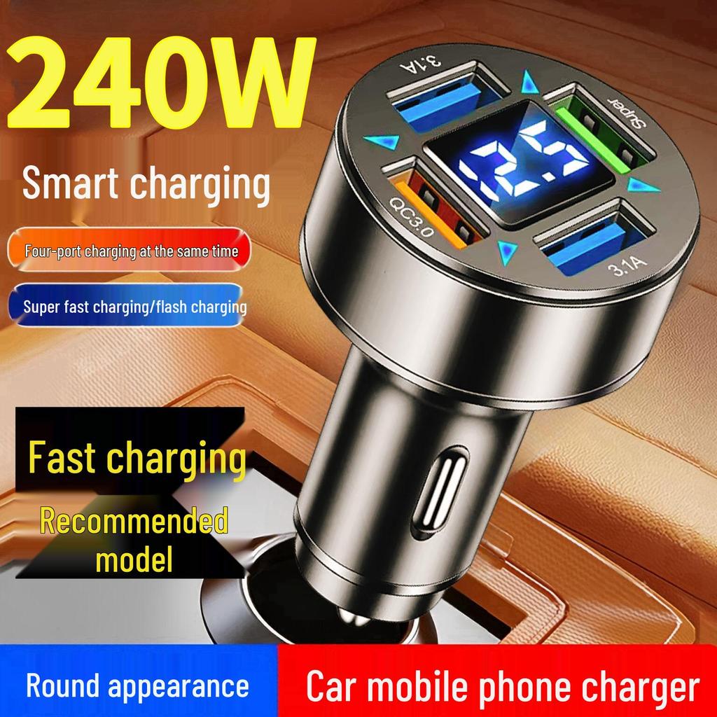 66W Multi-Port Fast Car Charger with Digital Display