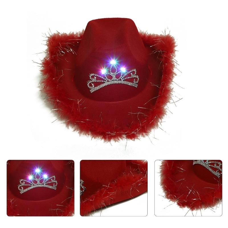 Feather Cowboy Hat Fedora Cowgirl Hat Bachelorette Party Hat For Bridal Party Led Cowboy Hat Bachelorette Party Prop