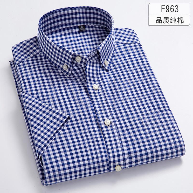 Summer Pure Cotton Men's Plaid Short-sleeved Shirt Casual Business Cotton Half-sleeved Young and Middle-aged Shirt