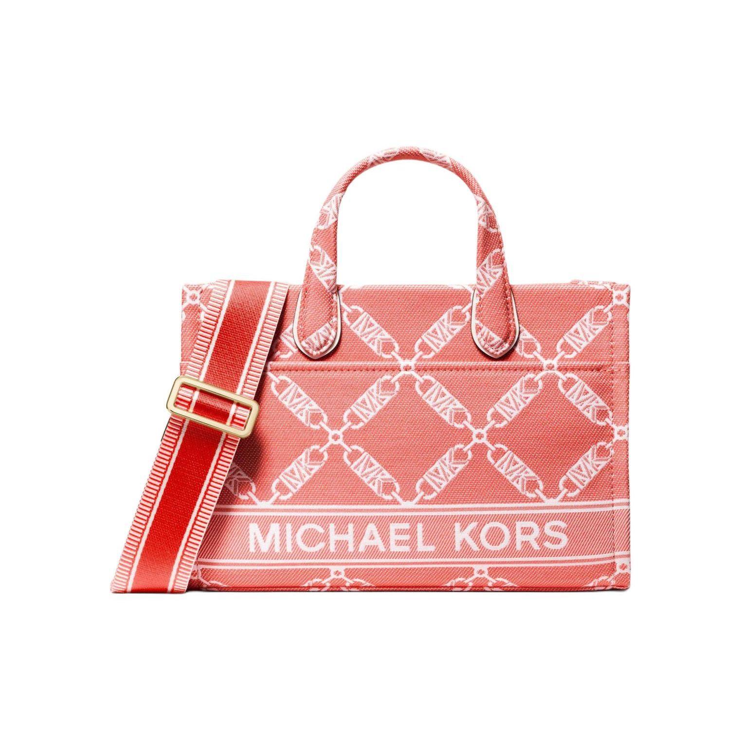 Michael Kors Gigi Diamond Pattern Logo Fabric Tote Bag Women tote bags Coral-Red 30S4G3GM5J-886 Basic Set (Bag+Dust Bag)