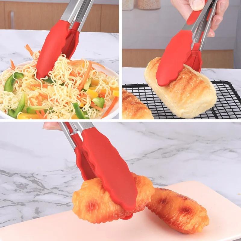 11-Zoll Silikon-Lebensmittelzange Küche Hitzebeständig Edelstahl BBQ-Zange Grill Lebensmittelqualität Silikonspitze Anti-Rutsch Lebensmittelzange