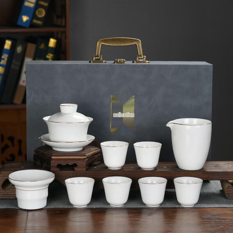 Dehua Mutton-fat Jade White Porcelain Gaiwan Tea Set