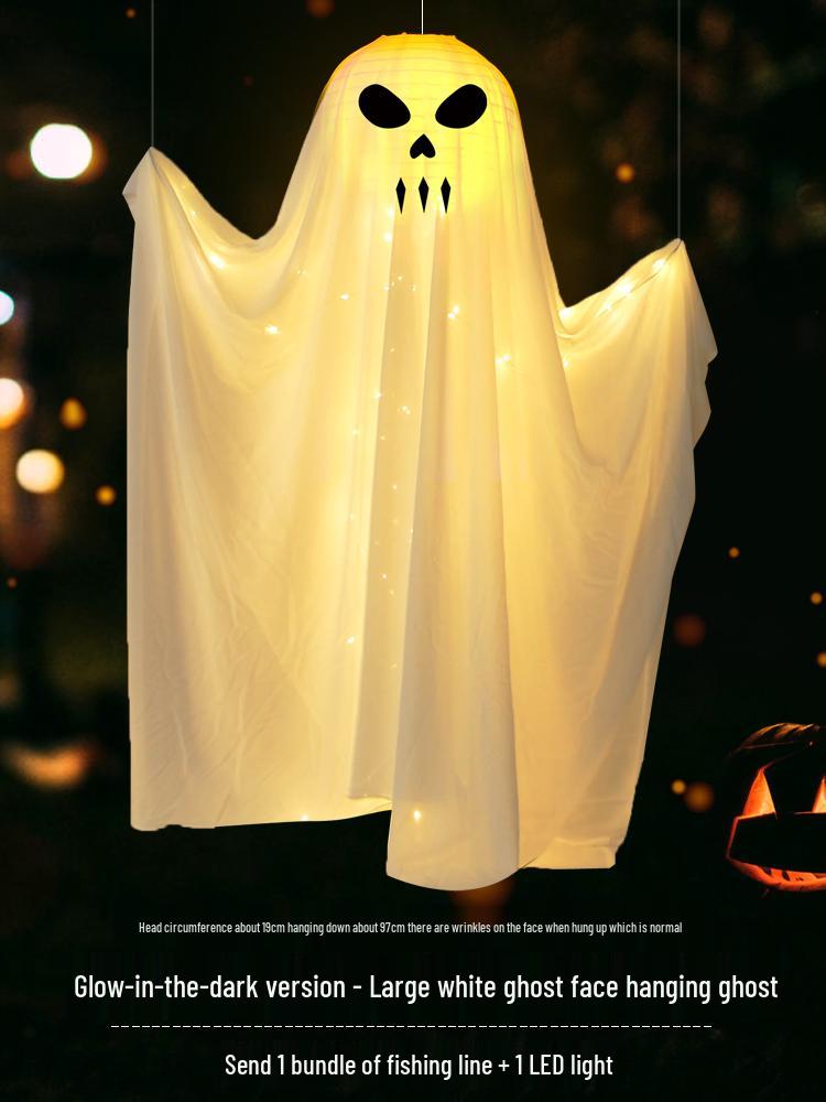 Halloween Ghost Pumpkin Lantern Pendant - Luminous Hanging Decoration for Spooky Indoor Scenes.