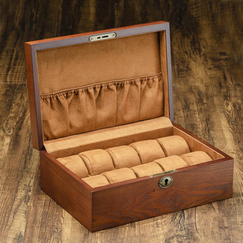 European-Style Wooden Watch Storage Box with Lock - Mechanical Watch, Bracelet & Jewelry Organizer Display