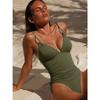 New Split Onepiece Swimsuit Solid Color Neck Backless Swimsuit Women