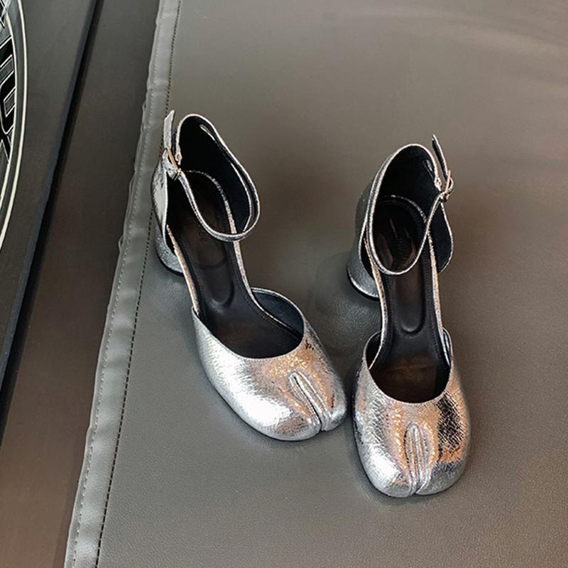 Moda Moda Rozdzielony palec Lakierowana skóra Tabi Damskie czółenka Lato Jesień Pasek na kostce Mary Janes 6cm Gruby wysoki obcas Buty dla dziewcząt studentek