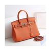 (Orange, 30*23*16cm) Ladies Women Leather Handbag Birkin First Layer Cowhide Leather Tote Bag Commuter Crossbody Kelly Handbag