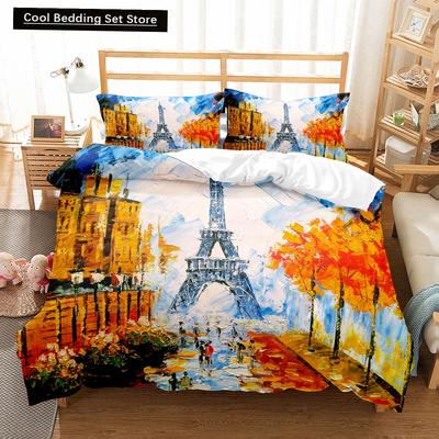 Ölgemälde Landschaft Königin König Bettbezug Eiffelturm Bettwäscheset Naturlandschaft Bettdeckenbezug Polyester Bettdeckenbezug