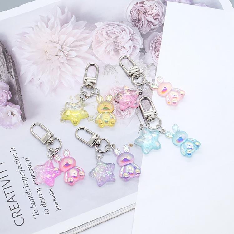 Stylish Key Chain Accessory Translucent Star and Rabbit Pendant Keyring Ornament