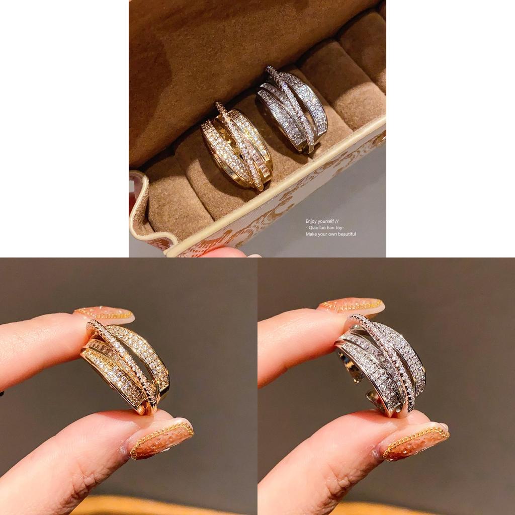 Trendy Zircon Open Ring For Women With Geometric Shape And Copper Construction For Daily Fashion