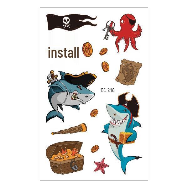 Waterproof Children's Pirate Shark Tattoo Stickers - Birthday Party & Cartoon Design